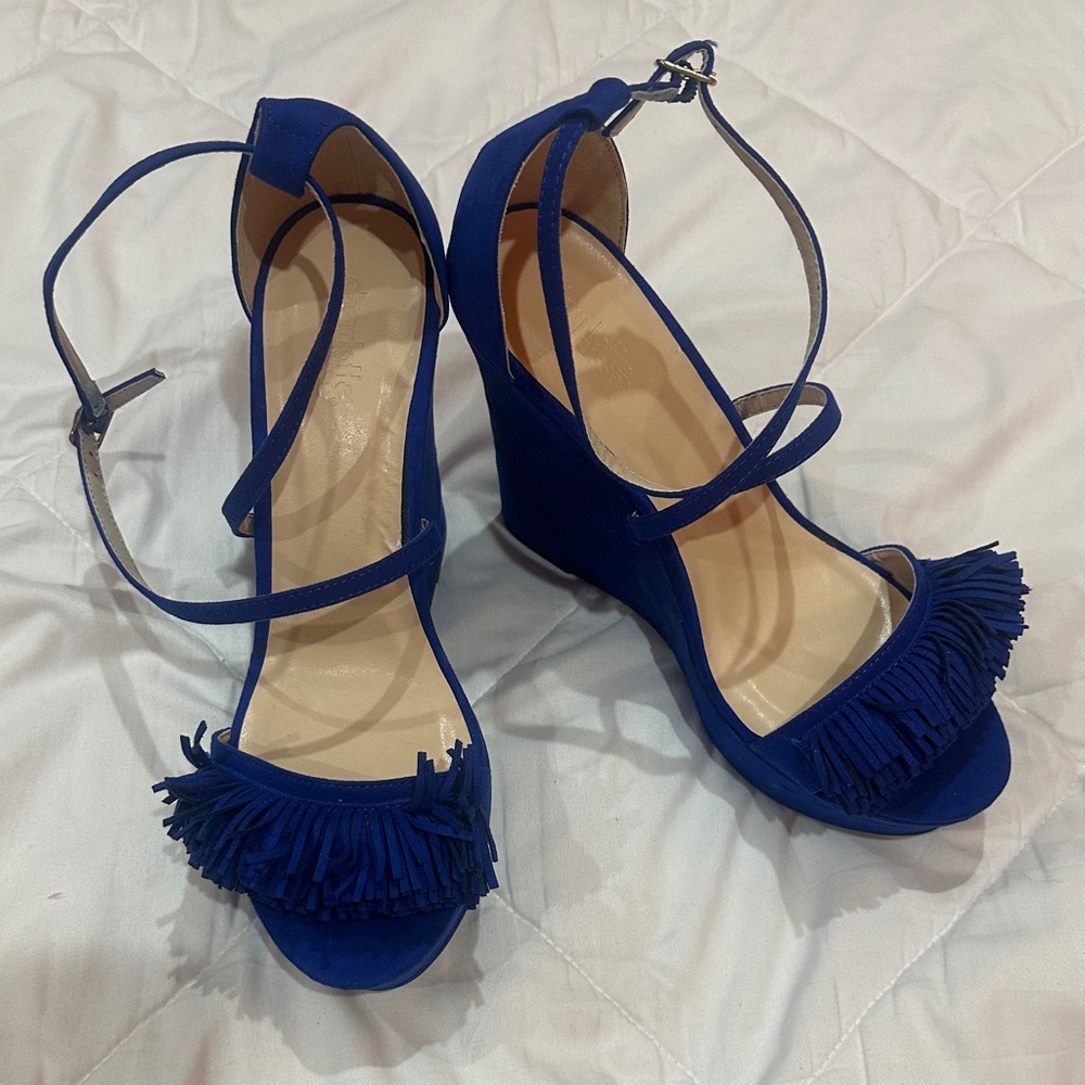 NEW Elegant Blue Wedge Sandals size 9 - Picture 6 of 6